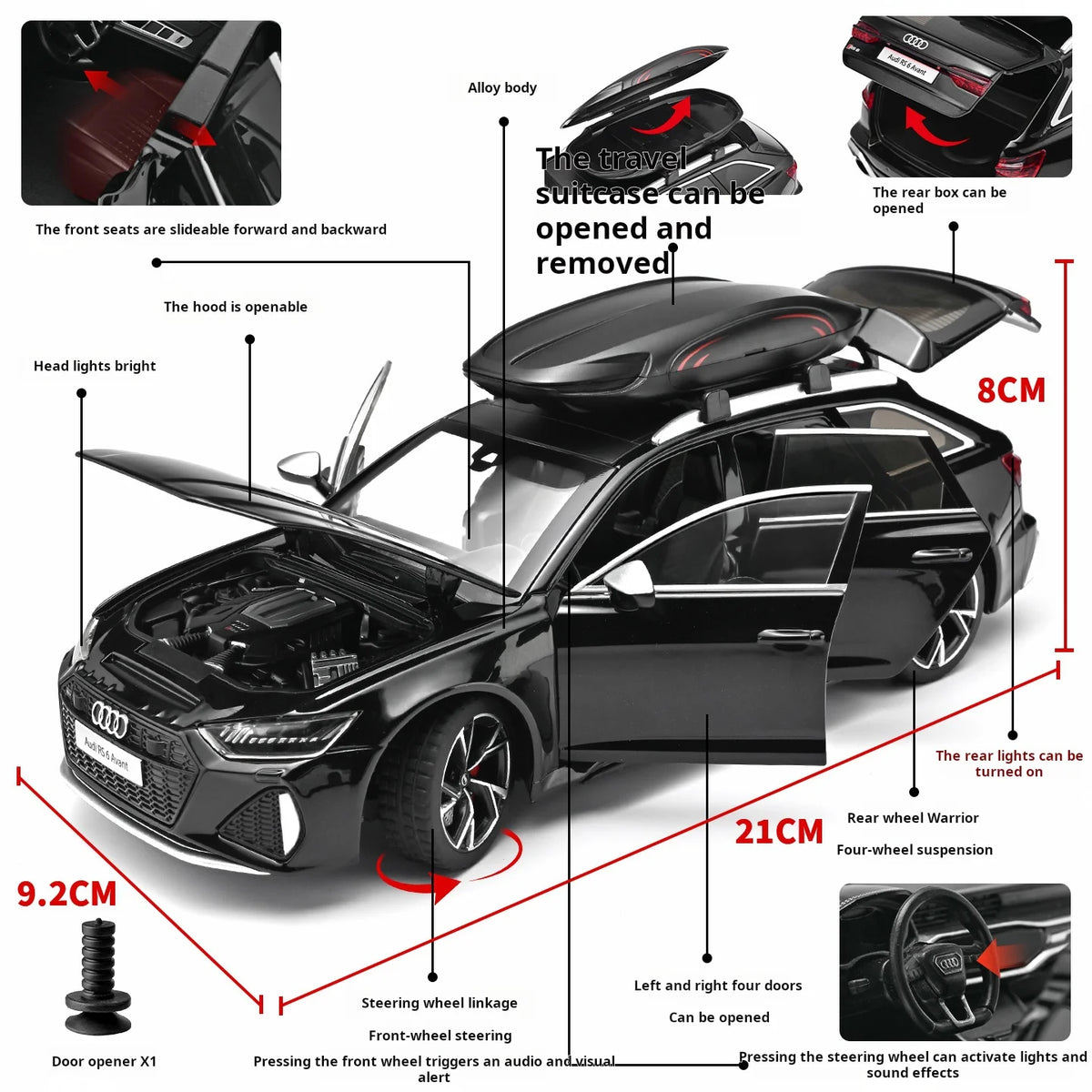 1/24 Audi RS6 Hot Hatch Wagon Performance Shooting Brake Simulation Alloy Car Model Toy Car Boy Collection Ornament Pull Back