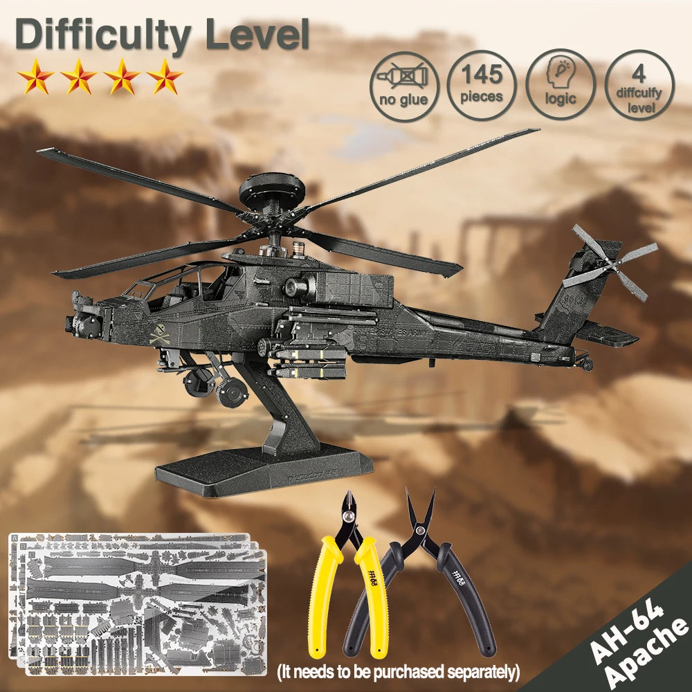 Piececool 3D Metal Model Kits Military Helicopter Airplane 3D Metal Puzzle Models Building Kits for Adults Hobbies DIY Jigsaw