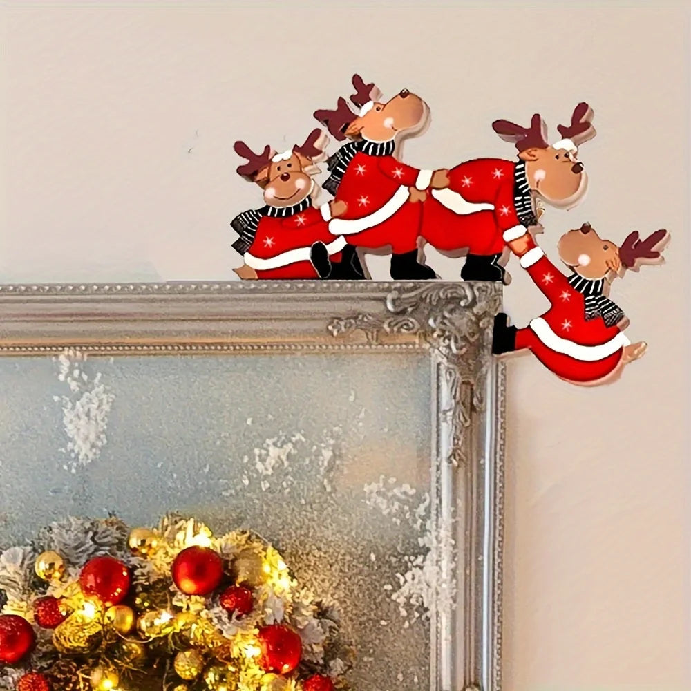 Christmas Door Frame Decoration Santa Claus Wooden Christmas Decorations Happy New Year 2027 Door Frame Trim Wood Xmas Decor