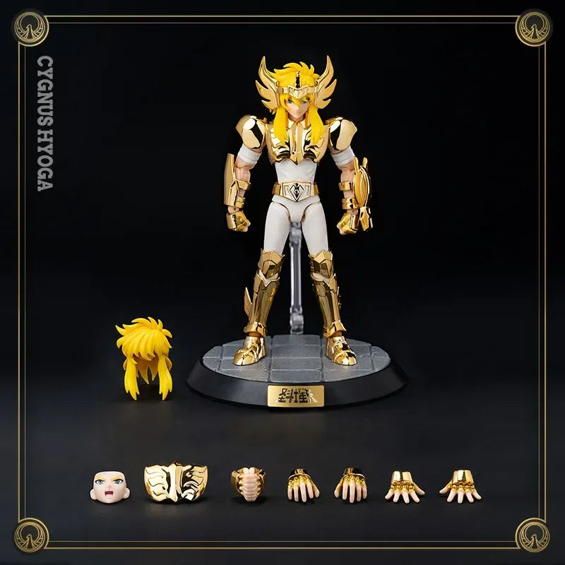 BLOKEES Saint Seiya 40TH Gold Saint EX Cygnus Hyoga Pegasus Seiya Buildable Statue Spare Hands Golden Paint Collectible Toy Gift