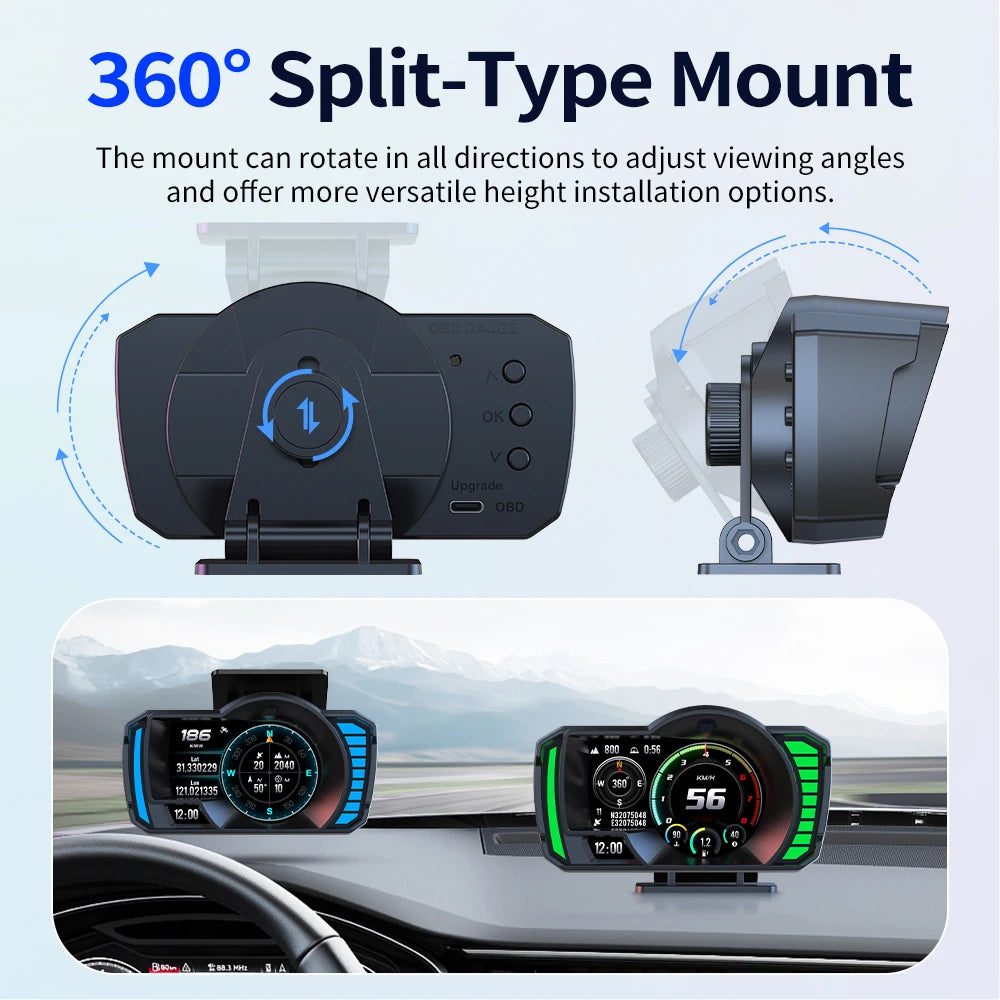 Gesture Switching Interface Intelligent Driving Computer Car HUD Head Up Display GPS+OBD Dual System LCD Screen Car Display