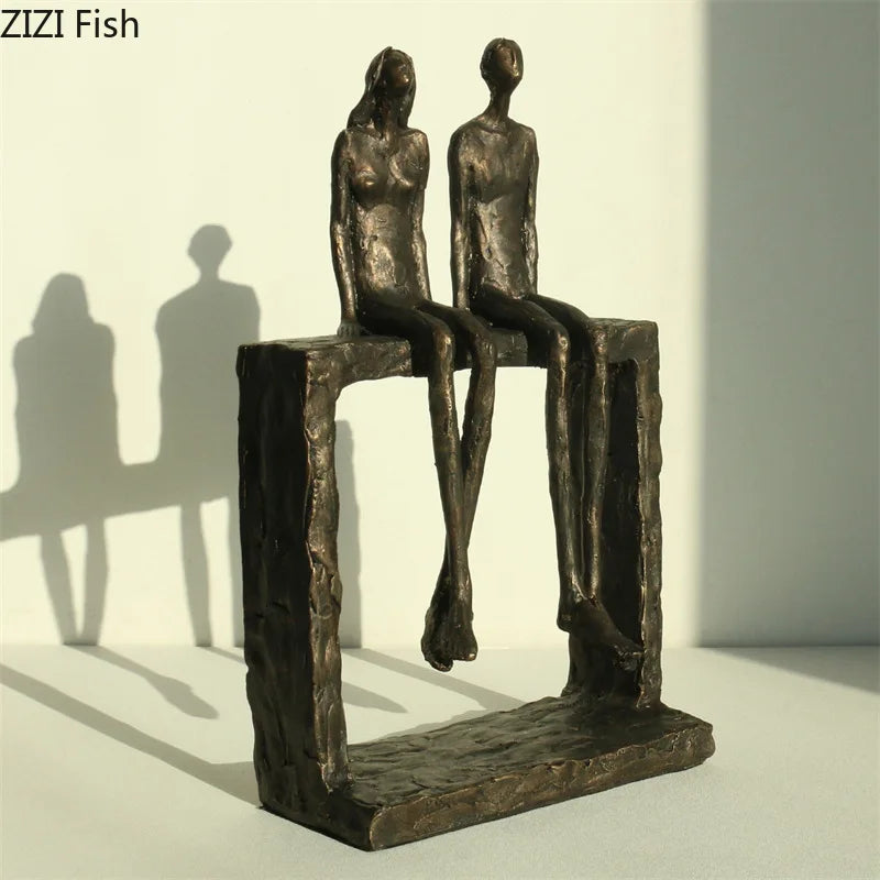 Retro Resin Couple Ornament Abstract Character Statues Art Sculpture Decoration Handicraft Display Model Figurines Miniatures