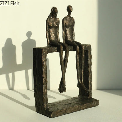 Retro Resin Couple Ornament Abstract Character Statues Art Sculpture Decoration Handicraft Display Model Figurines Miniatures