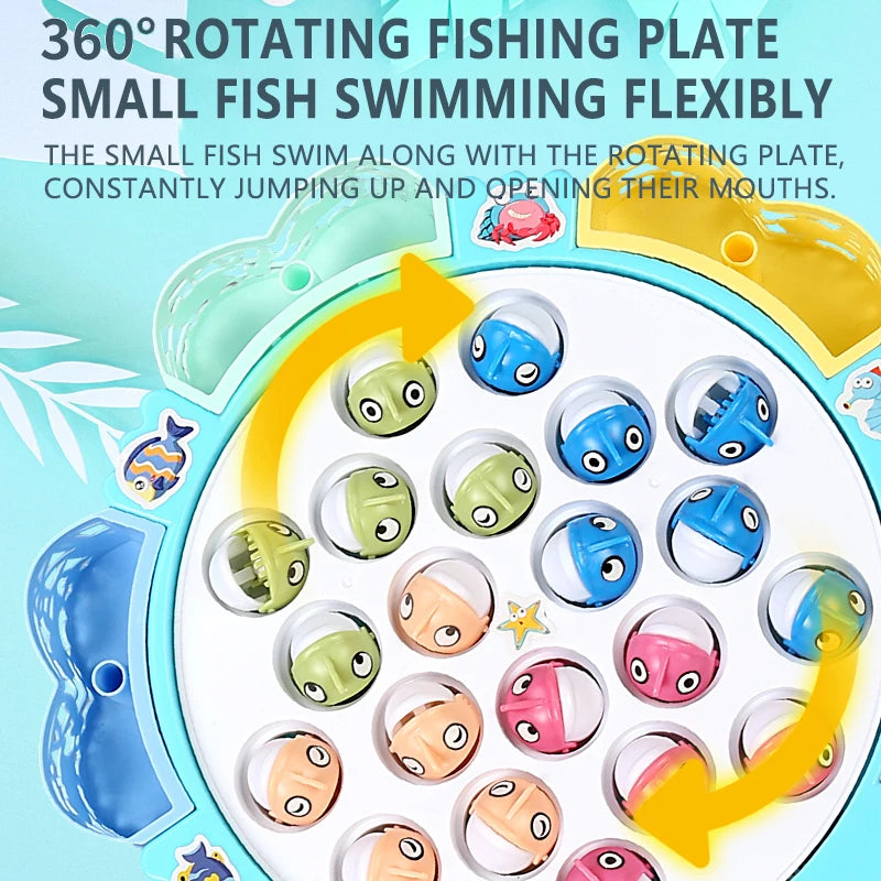Magnetic Rotating Fishing Game Plate - Fishing Toy with Music to Develop Hand-Eye Coordination for kids Christmas Birthday Gifts