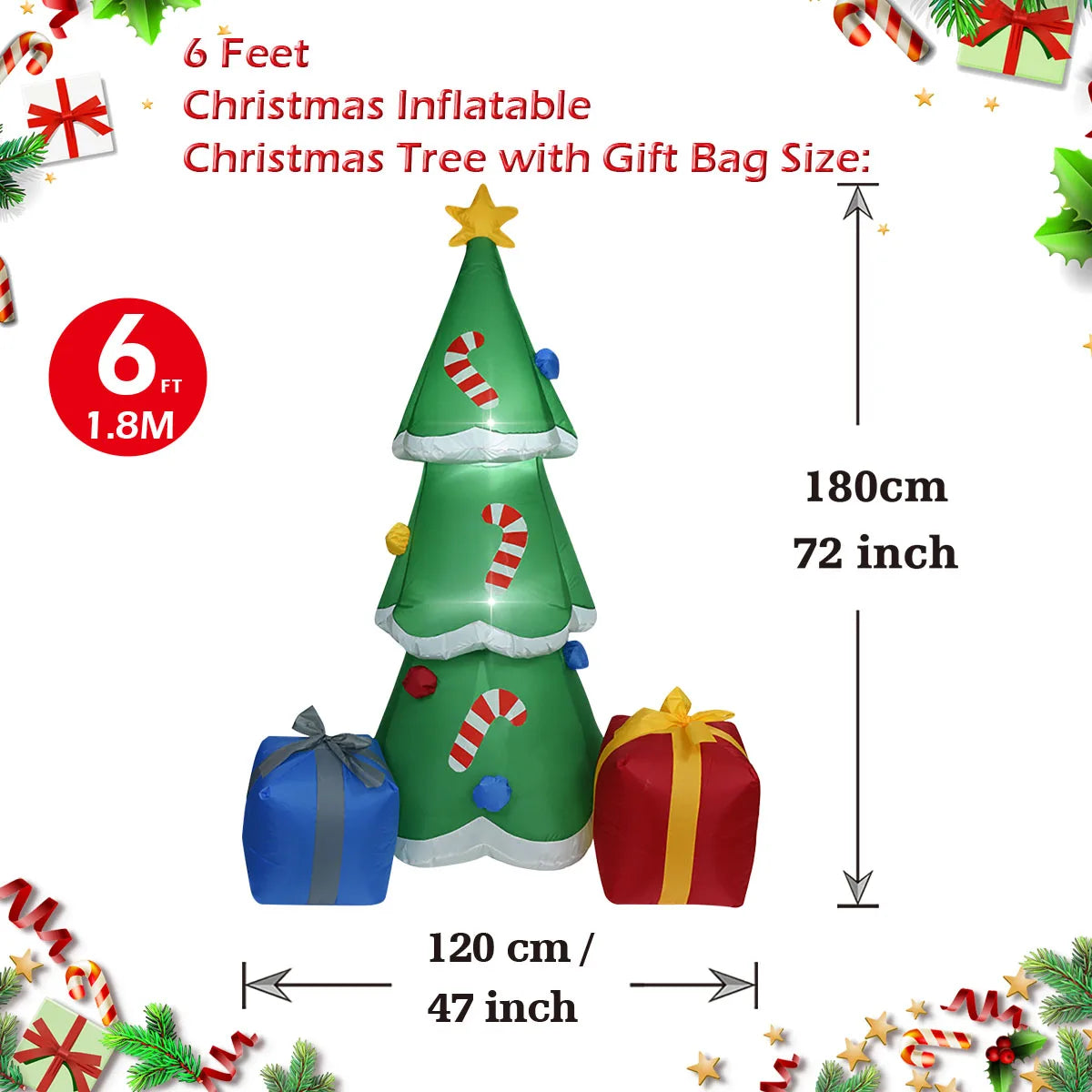 Christmas Inflatable Decorations - Gingerbread Man, Glowing Snowman, Branch Snowman, Gift Bag Snowman LED Light Lawn Decorations
