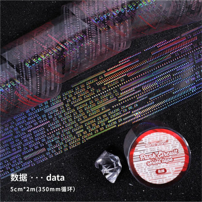 50mm*2m/1roll Punk Circuit Laser Washi Tape Stickers Holographic Cyber Decor Tape Scrapbooking DIY Journal Craft Supplies