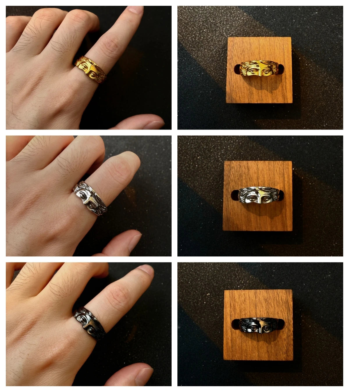 Retro Half Face Venus Adjustable Open Ring For Men Women Greek Myths Punk Gothic Edgy Brass Jewelry Unisex Accessories Art Gift