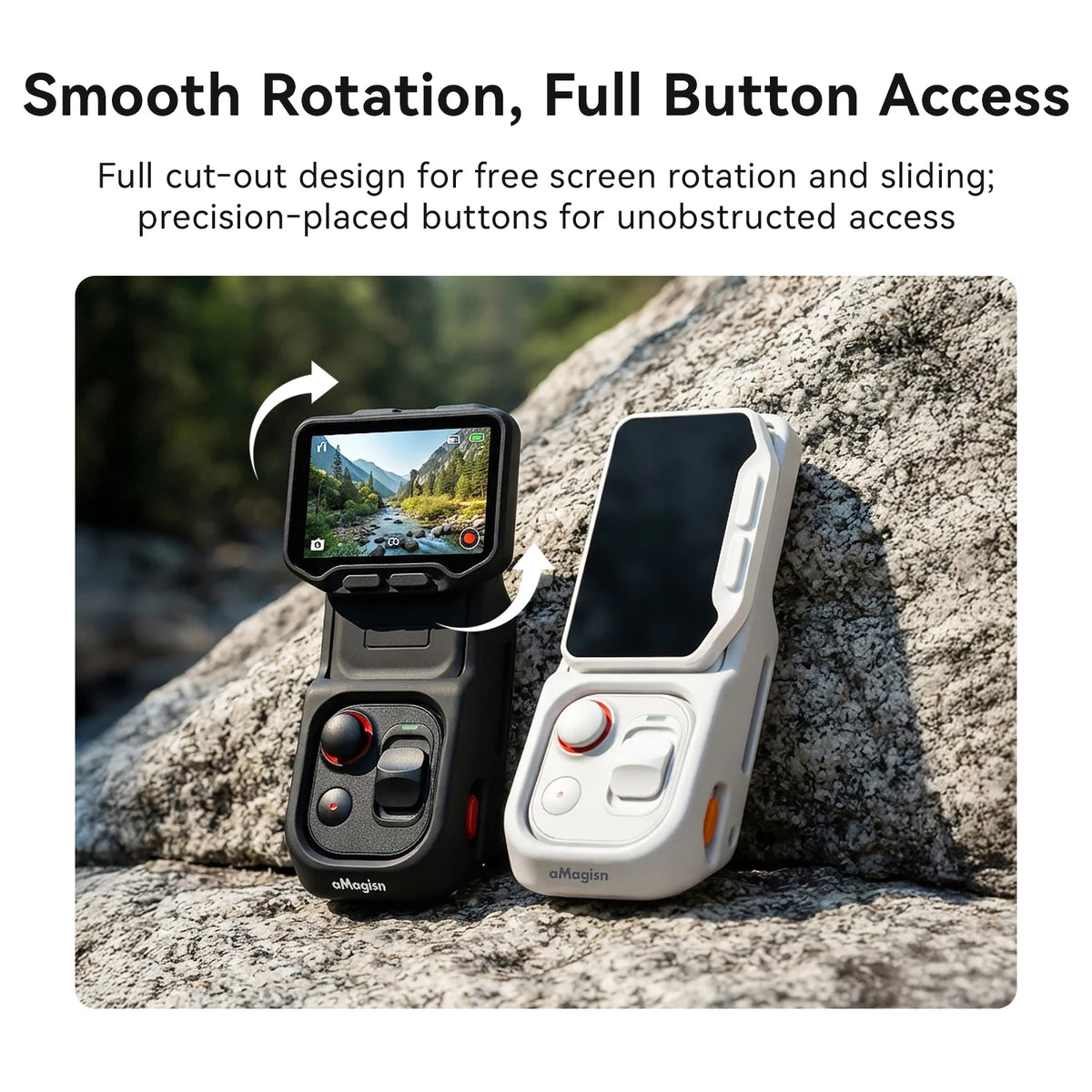 aMagisn Silicone Case with Wrist Strap for Insta360 Luna Ultra Detachable Touchscreen , Real-time Preview for Vlogging Travel