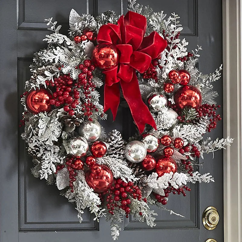 Christmas Wreath Rattan Set Christmas Decorations Bow Flower Garland For Front Door Hanging Christmas Ornaments New Year Decor