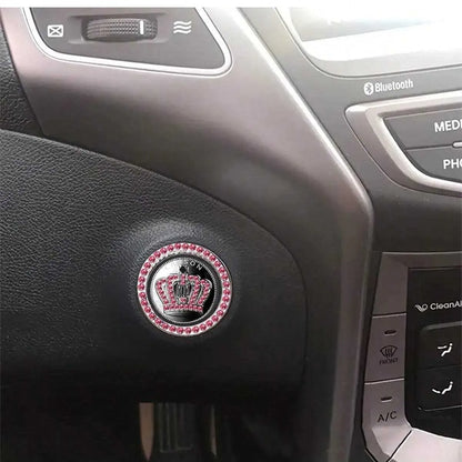 GM One Button Start Trim Ring, Crown Logo Alloy Start Button Cover, Car Interior Accessories, Suitable for Most Vehicles