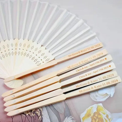 Personalized Custom White Silk Fans Bridal Shower Favors Wedding Hand Fans with Gift Bag for Party Accessory Guest Gifts