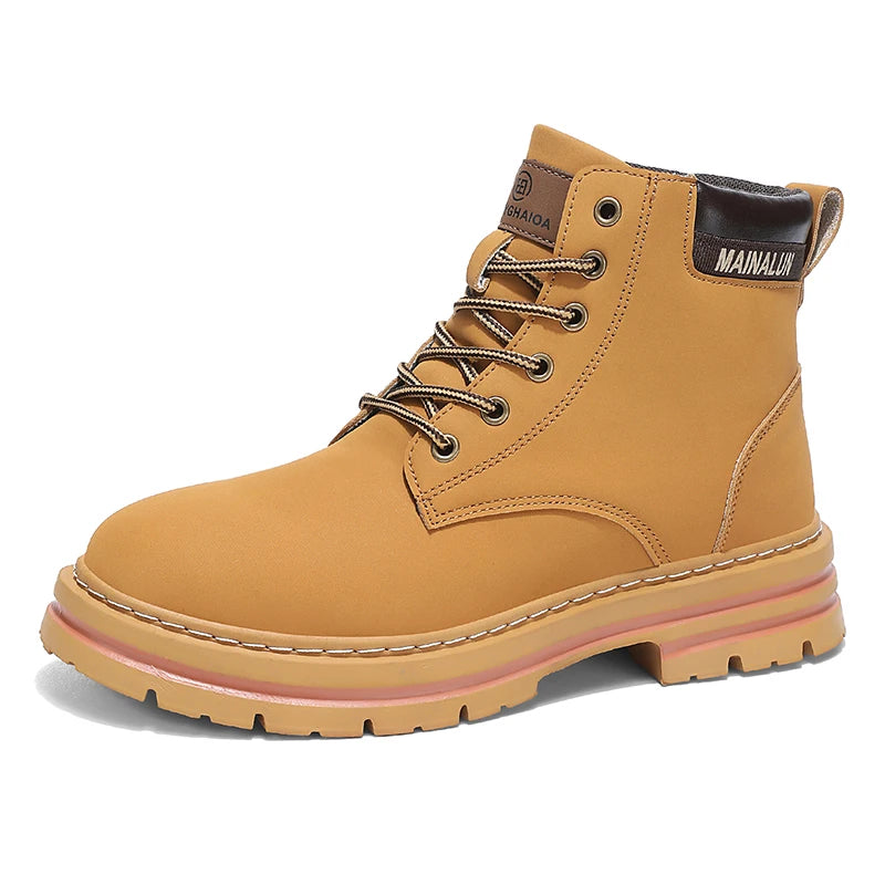 [Heavy-Duty Lace-Up Boots] 1-Pair High-Top Heavy-Duty Lace-Up Ankle Boots | All-Terrain PU/Fabric, Lugged PVC Sole | Al