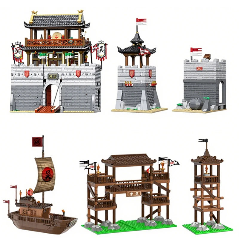 DECOOL Three Kingdoms Camp Watchtower Building Blocks Ancient Main City Ancient Warships Military Bricks Toys For Boys Kid Gifts