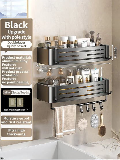 No Need To Drill Wall for Installation Aluminum Bathroom Shelf Shelves Shampoo Rack Storage Holder Kitchen Organizer Wall Rack