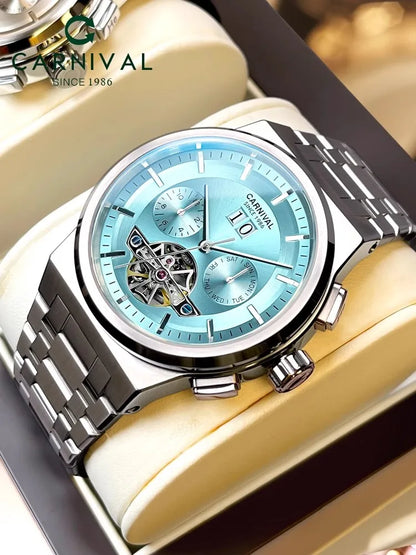 Reloj CARNIVAL Mens Sport Mechanical Watch Brand Luxury Tourbillon Automatic Wrist Watches for Men 50M Waterproof Montre Homme
