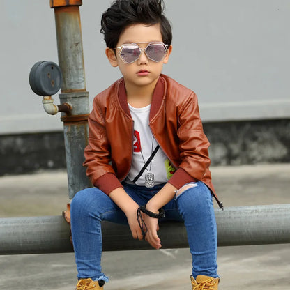 3 4 5 6 8 10 12 Years Spring Autumn Boys Leather Jacket Waterproof Zipper Fashion PU Children's Coat Birthday Gifts Kids Clothes