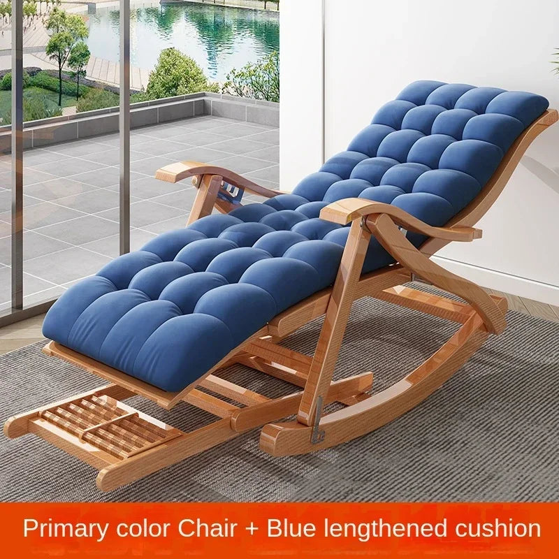 UVR Folding Rocking Chair Adult Bamboo Lounge Chair Home Balcony Leisure Armchair Armchair Lazy Sofa Rattan Chair