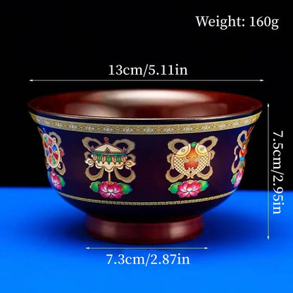Tibetan-Style Solid Wood Dark-Colored Tsampa Bowl,Auspicious Wooden Butter Tea Bowls,Handicraft Holy Water Bowl Buddhist Item