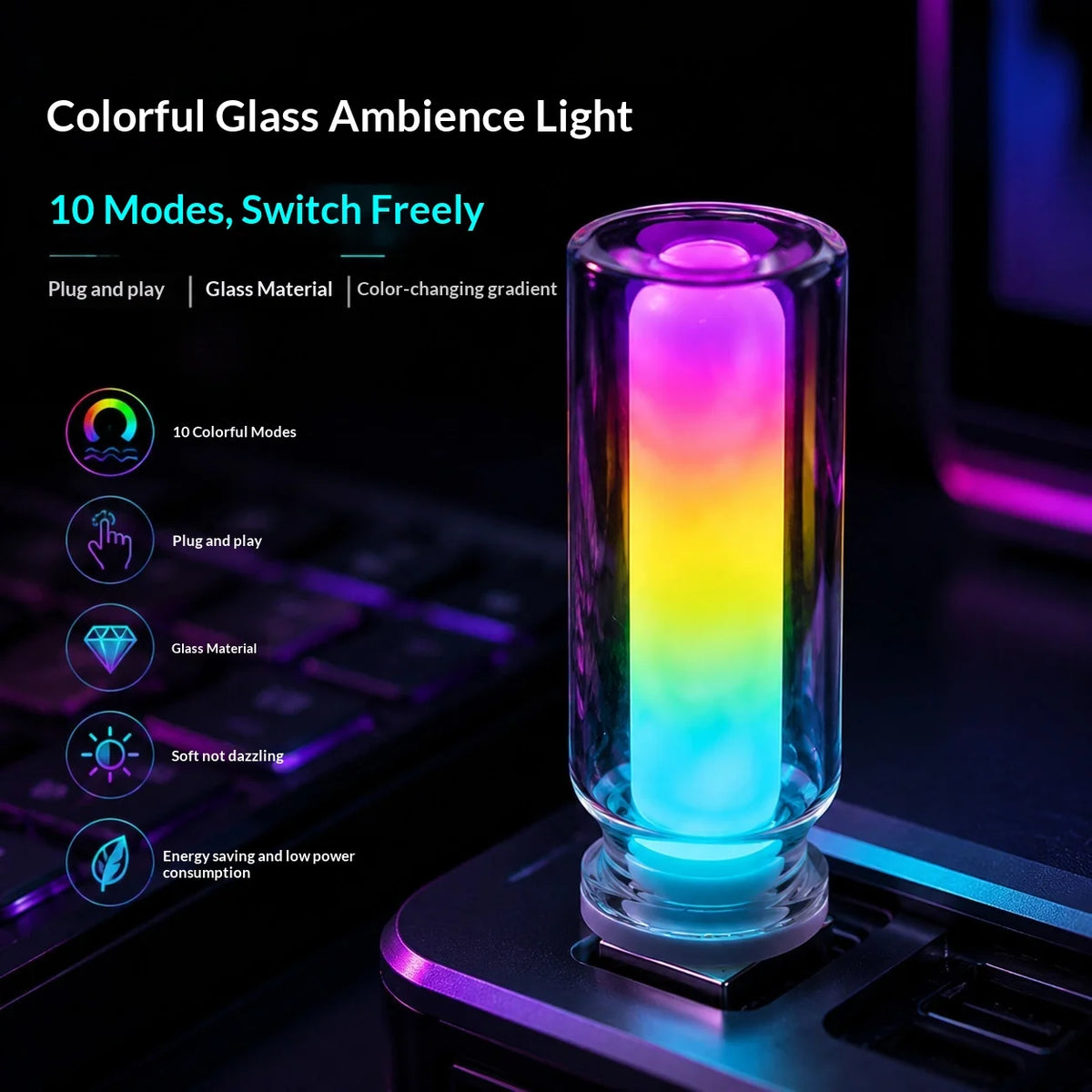 USB Glass Bottle RGB Ambient Light 10 Lighting Modes Gradient LED Atmosphere Lamp For Gaming Room Bedroom Car Decoration