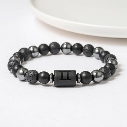 New Arrival 12 Zodiac Energy Bracelet Natural Volcanic Stone Black Retro Handmade Couple Beaded Jewelry