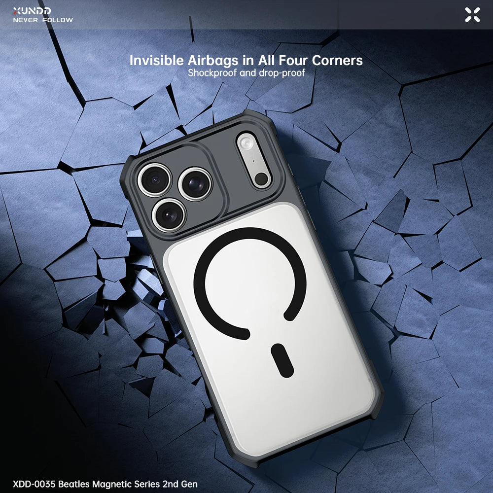 XUNDD Case For iPhone 18 Pro Max 18 Pro MagSafe Magnetic Stand Shockproof Clear Airbag PC TPU Cover Camera Lens Protection Shell