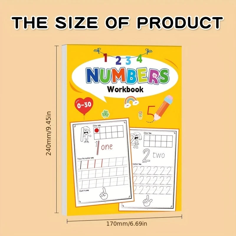 32 Pages, Children's Digital Writing Practice Book, Writing Aids, Improve Writing Skills, Number Recognition 0-30, Fun Coloring Practice Book, Early Education Pen Control Training Workbook