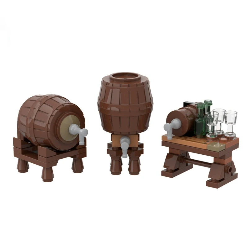 Medieval Scene Building Blocks Castle Street View Winery Tavern Loom Stove Leather Drying Rack Shooting Range Cannon Bricks Toys