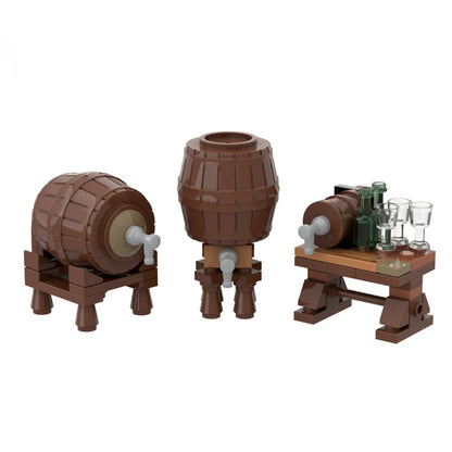 Medieval Scene Building Blocks Castle Street View Winery Tavern Loom Stove Leather Drying Rack Shooting Range Cannon Bricks Toys