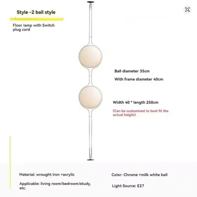 Garrault  Delord Floor Lamp Chrome Metal White Acrylic Ball Floor Light Living Room Hotel Room Sofa  Decoration Lamp
