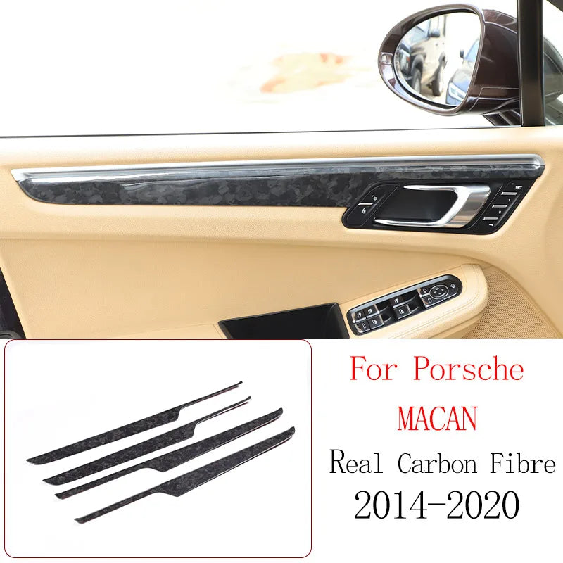 Real Carbon Fiber For Porsche Macan 2014-2020 Inner Door Central Control Gear Panel Cover Door Sill Trim Stickers Accessories