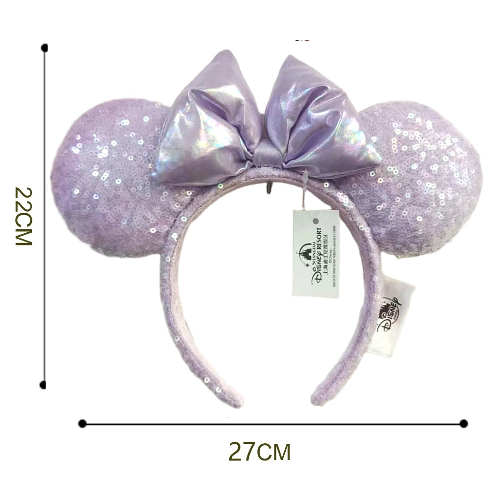 Disney Minnie Mouse Ears Headband with Purple Sequins Bow Shiny Cosplay Hair Hoop for Girls Purple Shiny Sequins  Headband