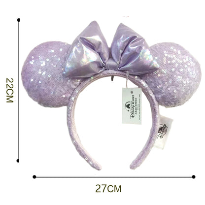 Disney Minnie Mouse Ears Headband with Purple Sequins Bow Shiny Cosplay Hair Hoop for Girls Purple Shiny Sequins  Headband