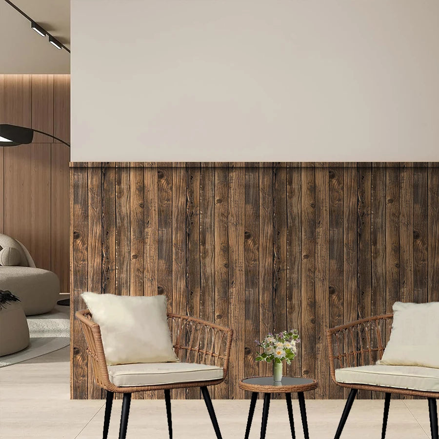3D Dark Wood Grain Self-Adhesive Wallpaper,Retro Industrial Style, Easy DIY Installation,Waterproof PVC Wall Sticker for Kitchen