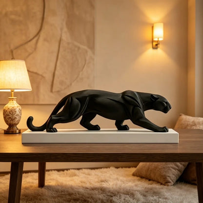2026 Newest 3D Printed Abstract Black Panther Statue With White Base Minimalist Animal Sculpture Office Desktop Decor Ornament