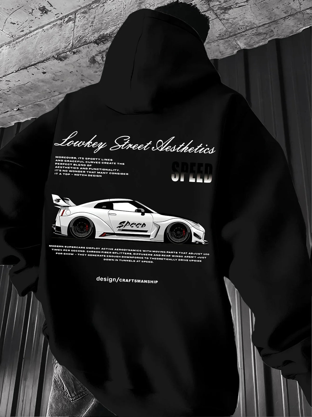 2026 New Arrival Sports Car Graphic Hoodie for Men White Street Racing Aesthetic Pullover with SPFRD Letter Print Streetwear