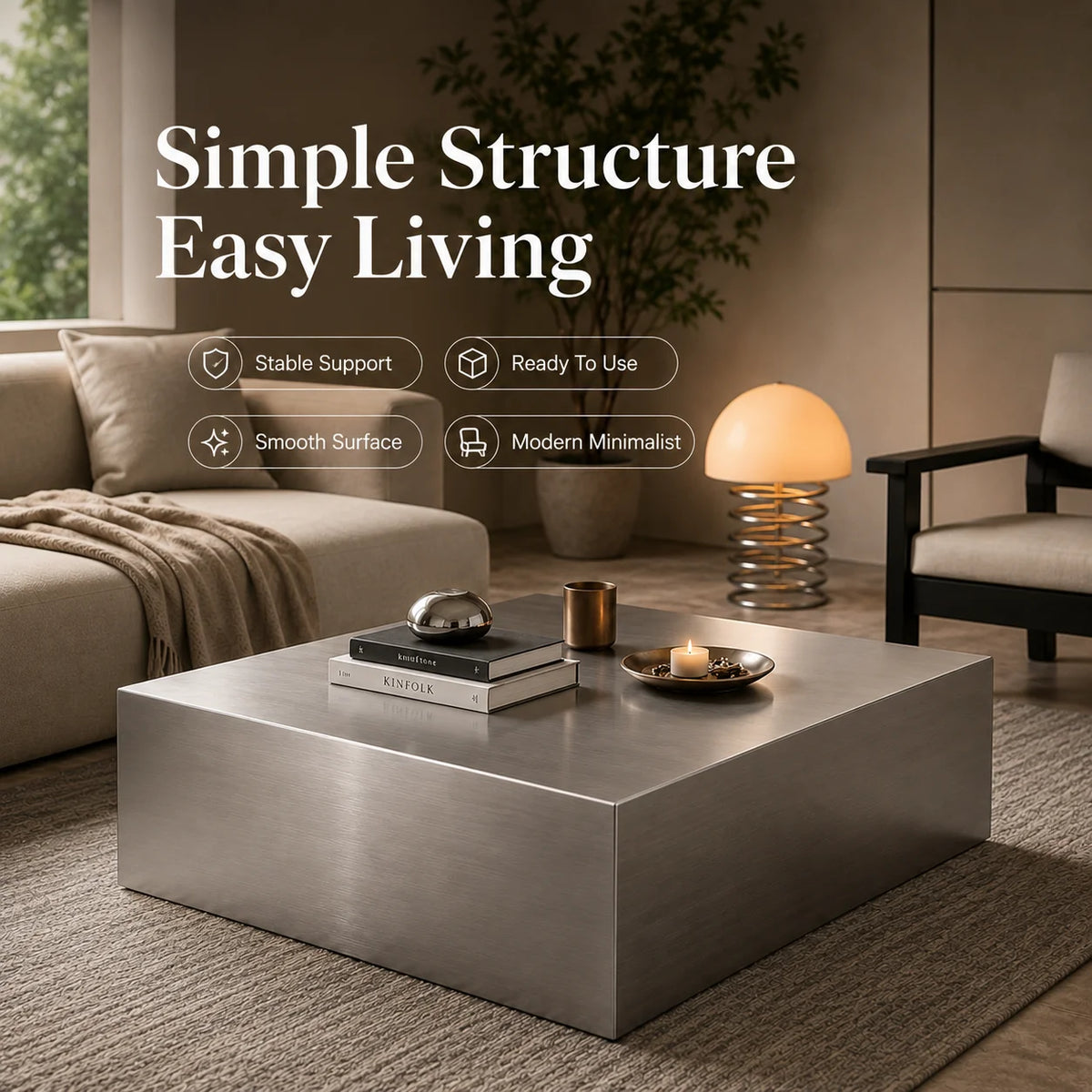 Modern Stainless Steel Coffee Table Square Rectangular Minimalist Center Tea Table for Living Room Apartment Hotel Furniture