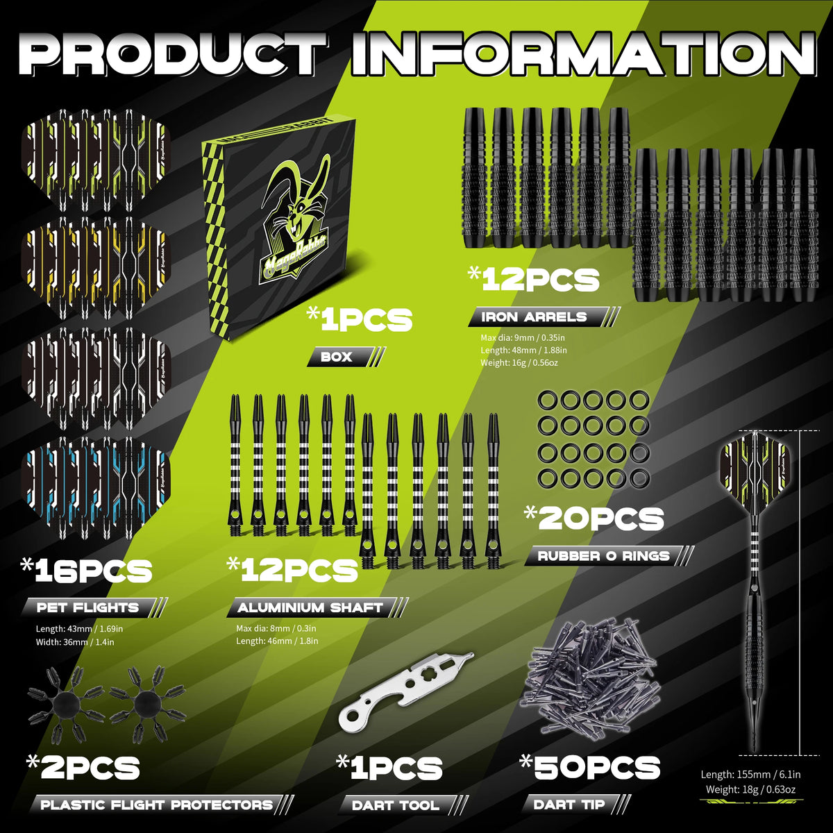 MageRabbit Professional Soft Darts Premium, Soft Dart Set, 12pcs 16g/ 0.56oz 2BA Iron Dart Barrel