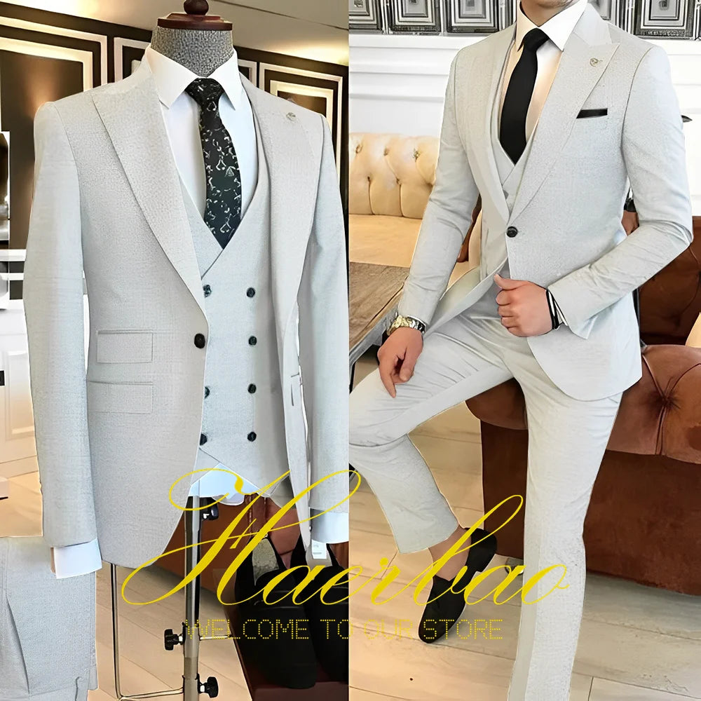 Navy Blue Men's Suit Business Workwear Formal Party Tuxedo Groom Wedding (Jacket Vest Pants) 3-piece Set 2023 Customized