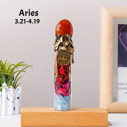 1PC Natural Crystal Zodiac Wishing Bottle, Magic Energy Healing Stone Drifting Bottle with Raw Stones, Spiritual Divination Reik