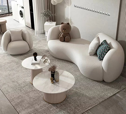Creamy Style Minimalist Design Lamb Velvet Fabric Half Round Circle Cloud Sofas Sets Indoor Curved Couch for Home Living Room