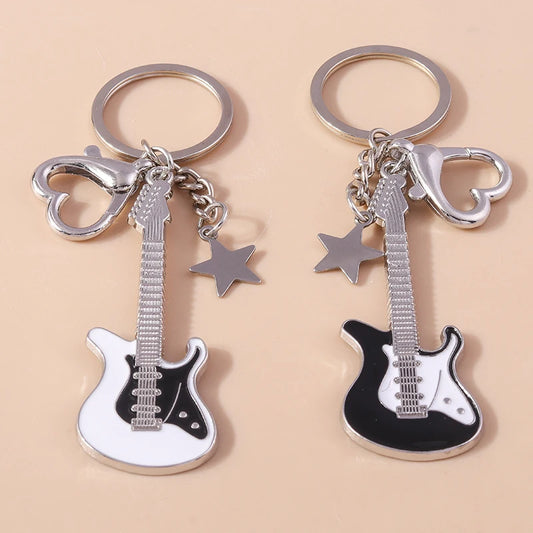 Classic Metal Electric Guitar Keychain Mini Musical Instruments Keyring Pendants for Key Holder Handbag Charm Accessories