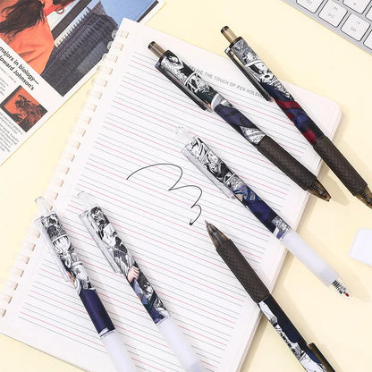6pcs Anime Naruto Action Figure Manga Gel Pen Set Cartoon Uchiba Clan Sasuke Figures Printing Writing Ballpoint Pen Toys Gifts