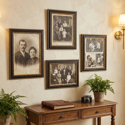 2 Pack Vintage Dark Brown & Gold Ornate Picture Frames With Mat Baroque Antique Photo Frame For Wall Gallery Tabletop Display