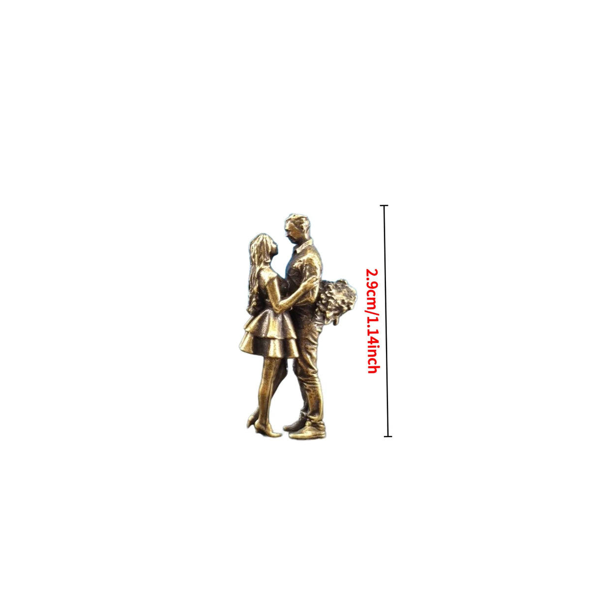 2.9cm Antique Brass Timeless Love Sculpture Couple with Flowers Miniature for Terrariums, Romantic Desk Decor & Collectible
