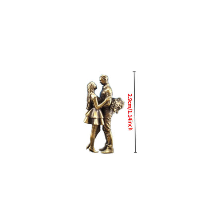 2.9cm Antique Brass Timeless Love Sculpture Couple with Flowers Miniature for Terrariums, Romantic Desk Decor & Collectible
