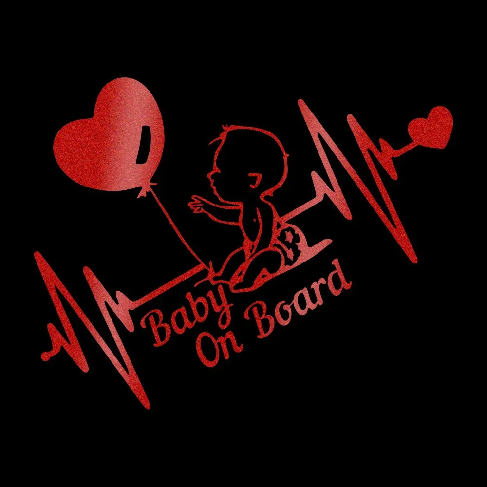 Heartbeat Balloon Baby on Board Car Sticker 3D Cartoon Baby In Car Auto Window Reflective Decor Decoration Exterior Accessories