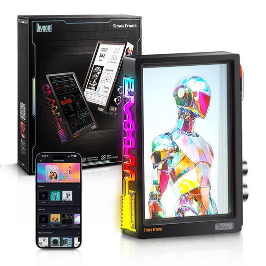 Divoom Times Frame Smart HD Screen | 10.1" DIY Digital Clock | Crypto Stocks Weather Calendar | Tech Gift Desk Setup