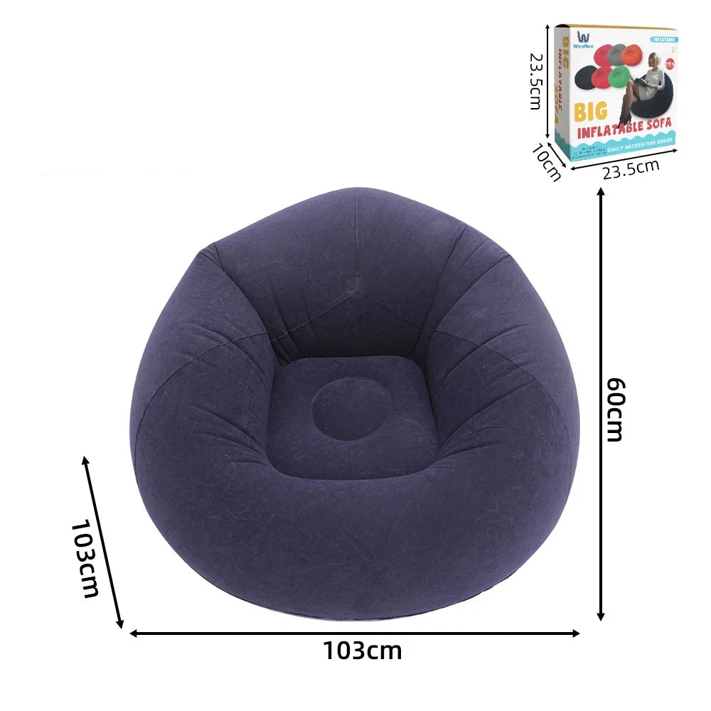 Round Flocked Inflatable Lazy Sofa,  Bean Bag Chair, Soft Skin-Friendly Inflatable Lounge Couch For Indoor Bedroom Dorm Rest