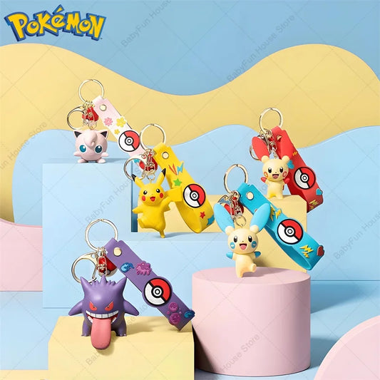 Original Pokemon Gengar Sprigatito Mimikyu Cubone Figure Toys Keychain Meowth Pikachu Jigglypuff Fuecoco Model Dolls Key Rings