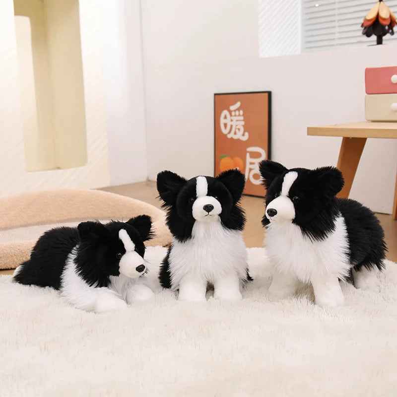 Lifelike Border Collie Plushie Premium Simulation Dog Toy Soft Fluffy Furry Puppy Stuffed Animal Cute Gift for Her